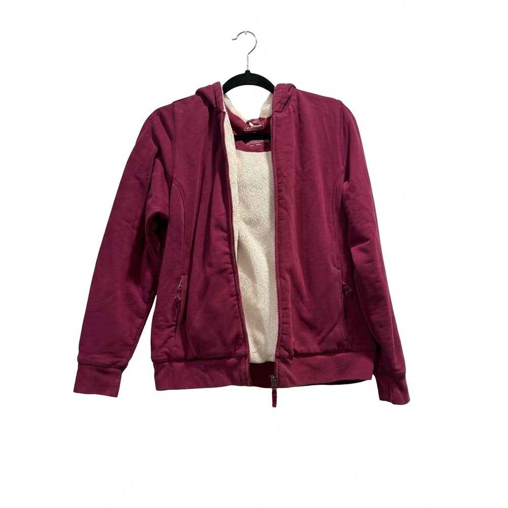LL Bean Womens Sherpa Lined Full‎ Zip Hoodie Burgundy Fleece Jacket Medium
